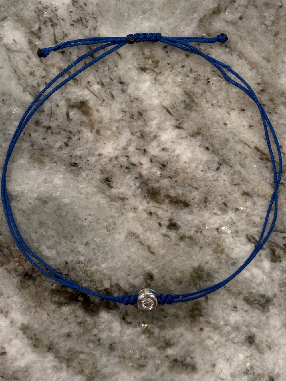 Magal NWOT String of Love Blue Cord Bracelet with Sparkling Diamond White Gold